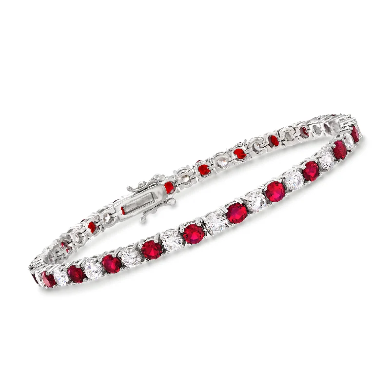 Ross-Simons Simulated Ruby and CZ Tennis Bracelet in Sterling Silver