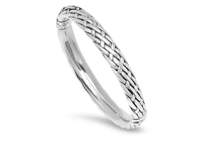 Sterling Silver Basketweave Textured Fashion Bangle Bracelet