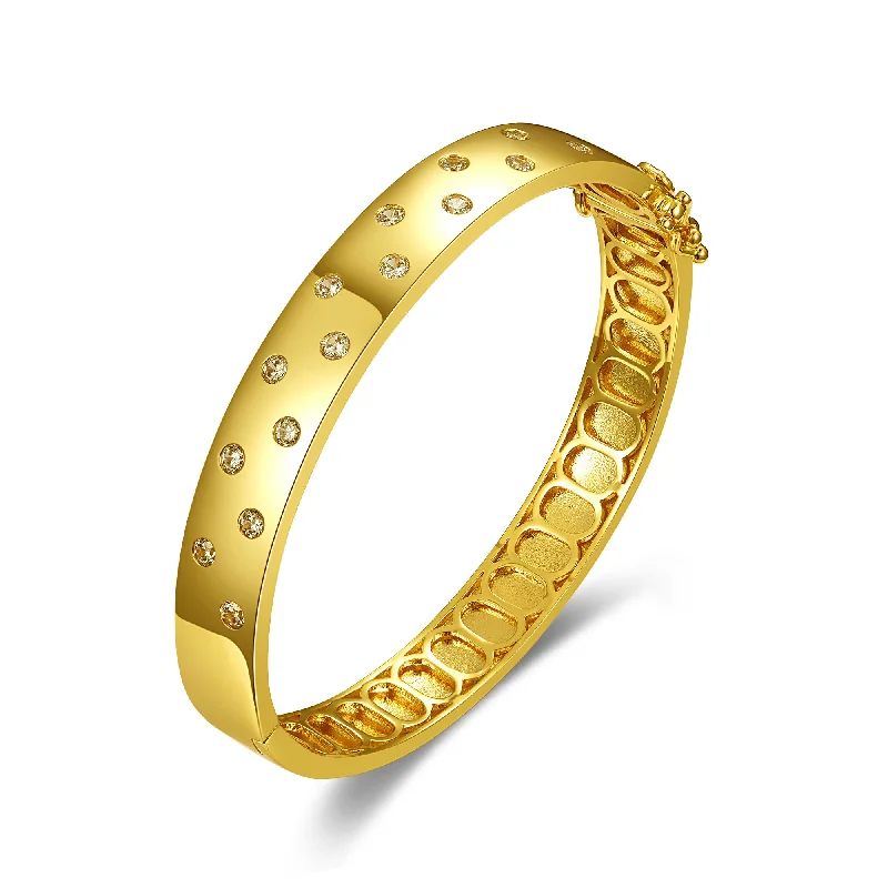 14k Yellow Gold Plated With Diamond Cubic Zirconia Starry Sky Bangle Bracelet