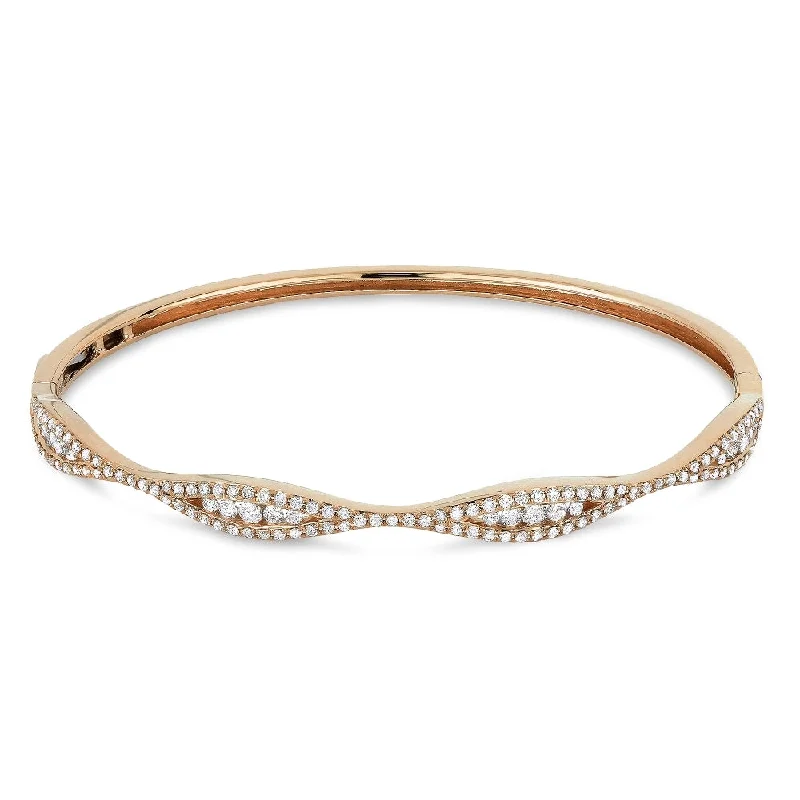 14K Rose Gold,white Diamond Bangle