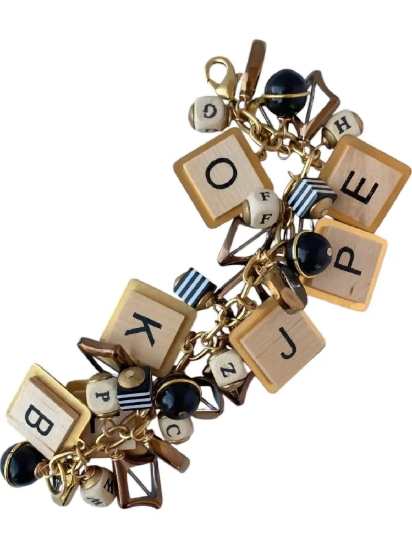 Women's Game Night Wooden Letter Bracelet In Beige