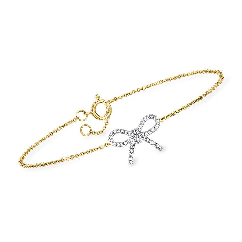 RS Pure by Ross-Simons Diamond Bow Bracelet in 14kt Yellow Gold