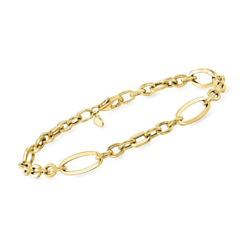 Ross-Simons Italian 14kt Yellow Gold Alternating Cable and Paper Clip Link Bracelet