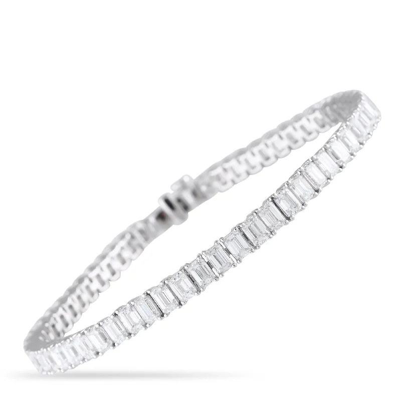 LB Exclusive 18K White Gold 11.30ct Diamond Emerald-Cut Tennis Bracelet ALB-18142-2