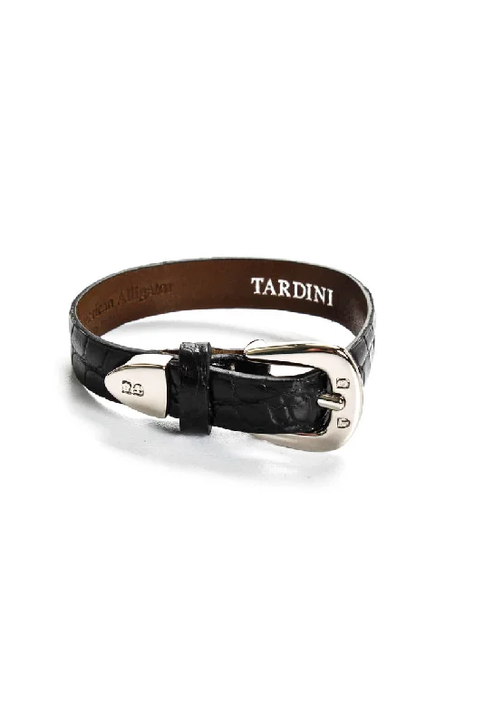 Tardini Womens Genuine American Alligator Country Style Buckled Bracelet Black