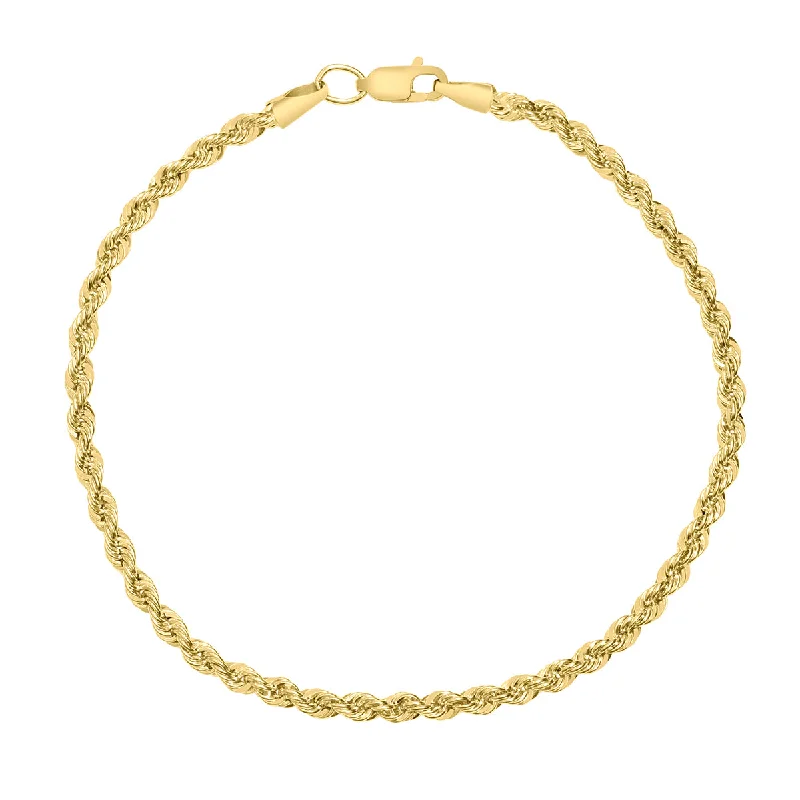 14K Yellow Gold Filled 3.3Mm Rope Chain Bracelet With Lobster Clasp