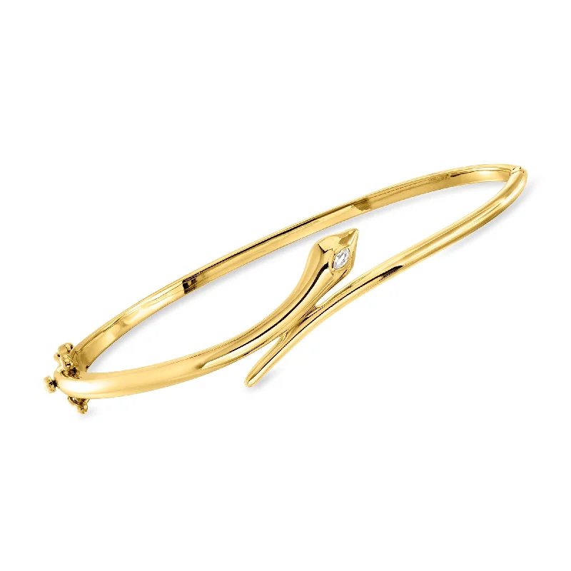 RS Pure by Ross-Simons 18kt Gold Vermeil Snake Bypass Bangle Bracelet With Single Lab-Grown Diamond