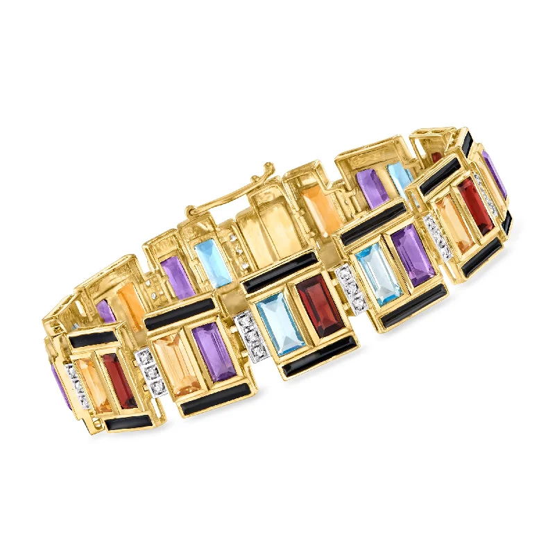 Ross-Simons Multi-Gemstone Art Deco-Inspired Bracelet With Black Enamel in 18kt Gold Over Sterling