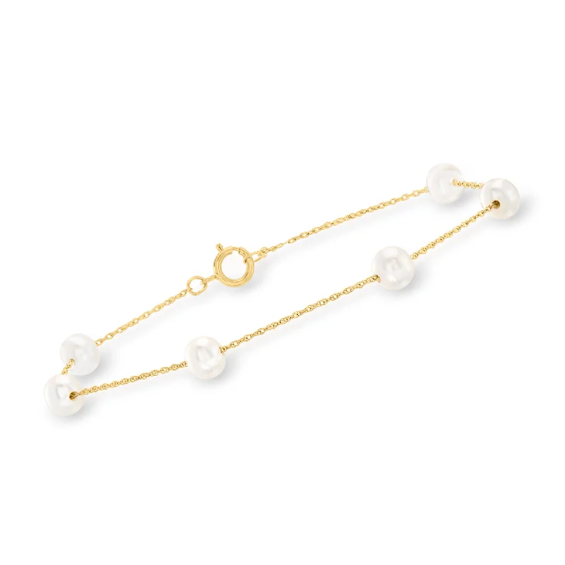 Ross-Simons 5-5.5mm Cultured Pearl Station Bracelet in 14kt Yellow Gold