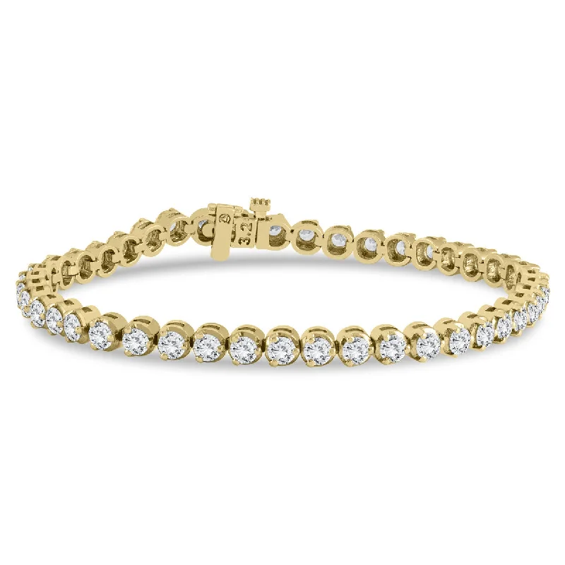 Ags Certified 5 Carat Tw Three Prong Diamond Tennis Bracelet In 14K Yellow Gold