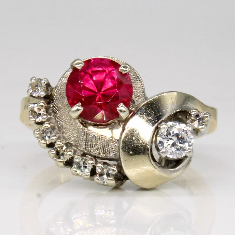 Synthetic Ruby & Diamond Hinge Opening 14k Ring | 1.12ct, 0.32ctw | SZ 7.25 |