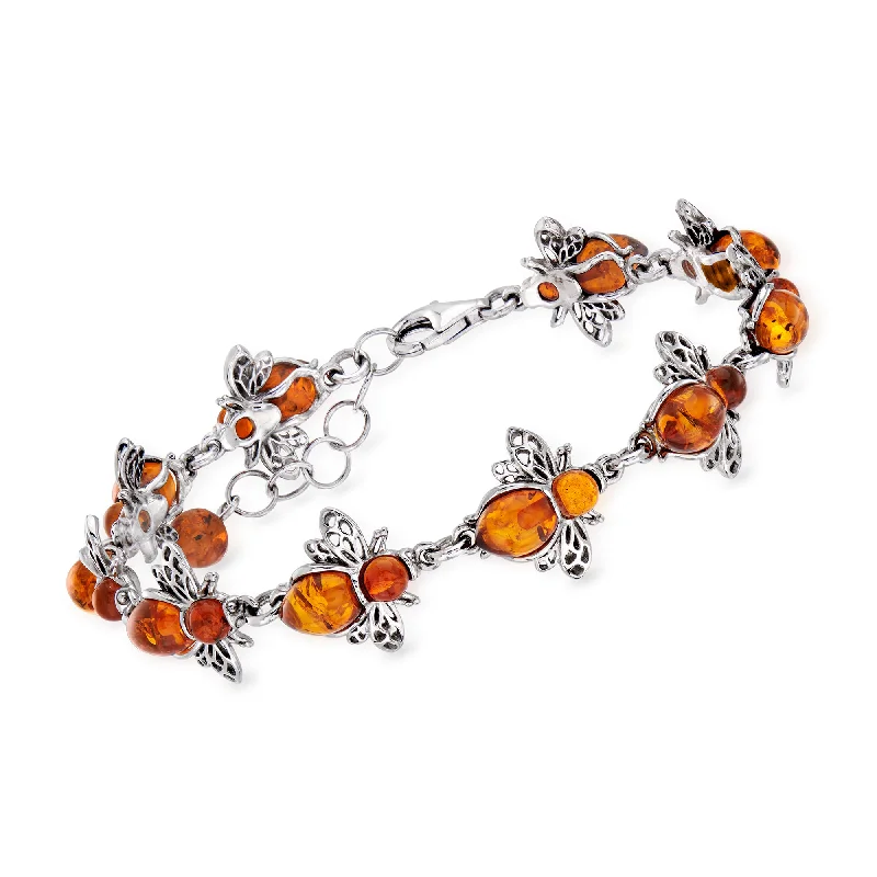 Ross-Simons Amber Bumblebee Bracelet in Sterling Silver