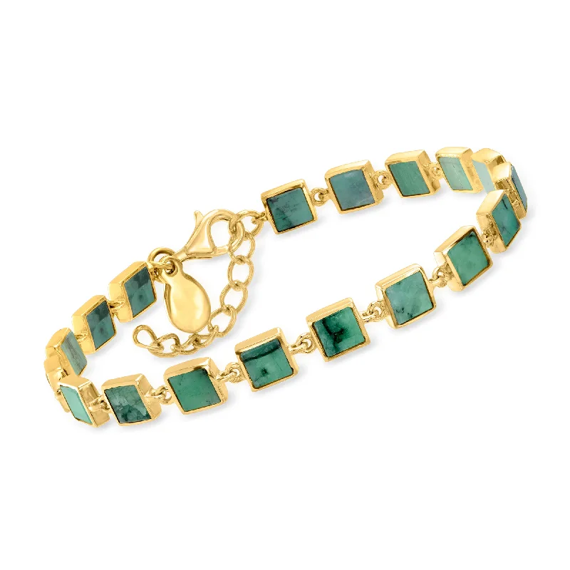 Ross-Simons Emerald Square-Link Bracelet in 18kt Gold Over Sterling