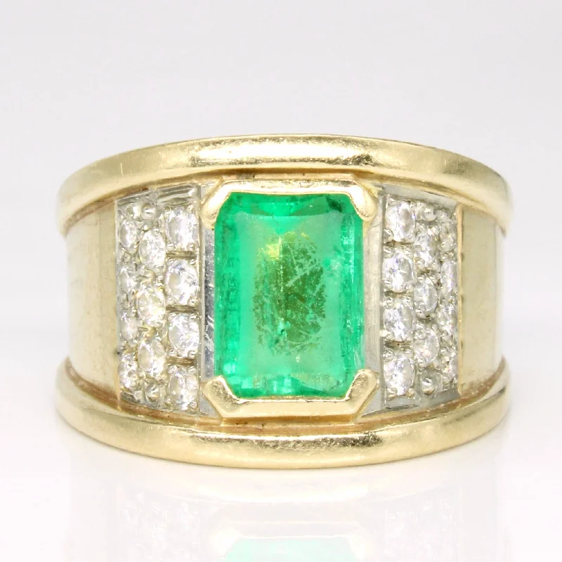 Emerald & Diamond Domed Cocktail 14k Ring | 1.4ct, 0.22ctw | SZ 5.5 |