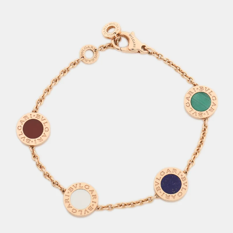 Bvlgari Multi Gemstone Inlay 18K Rose Gold Station Bracelet Sm