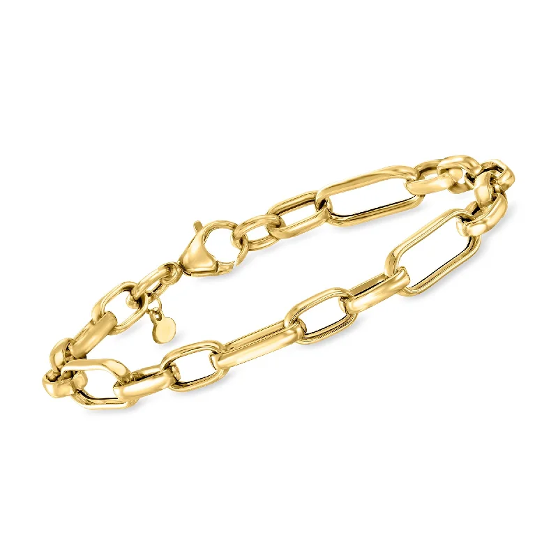 Ross-Simons Italian 18kt Yellow Gold Cable and Paper Clip Link Bracelet