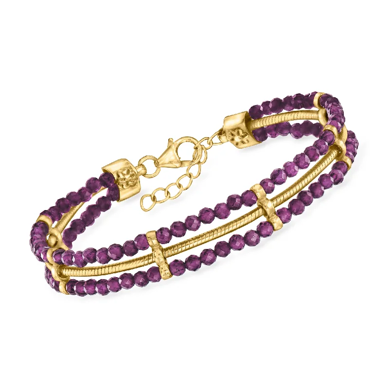 Ross-Simons Amethyst Bead and Snake-Chain Bracelet in 18kt Gold Over Sterling