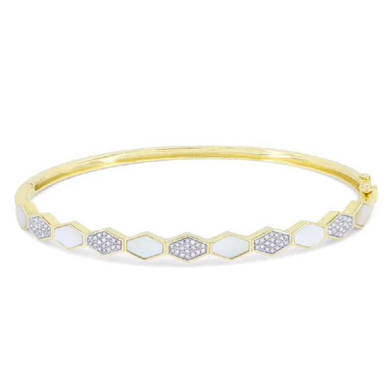 14K Yellow Gold,mother Of Pearl Bangle