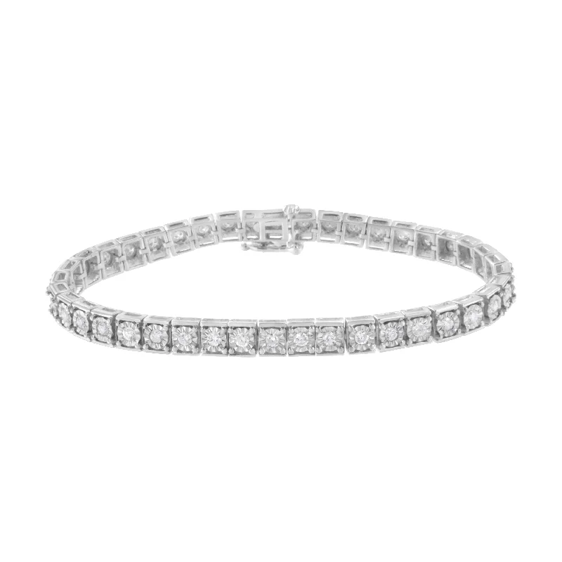 .925 Sterling Silver Brilliant-Cut Round Diamond Square Frame Miracle-Set Tennis Bracelet