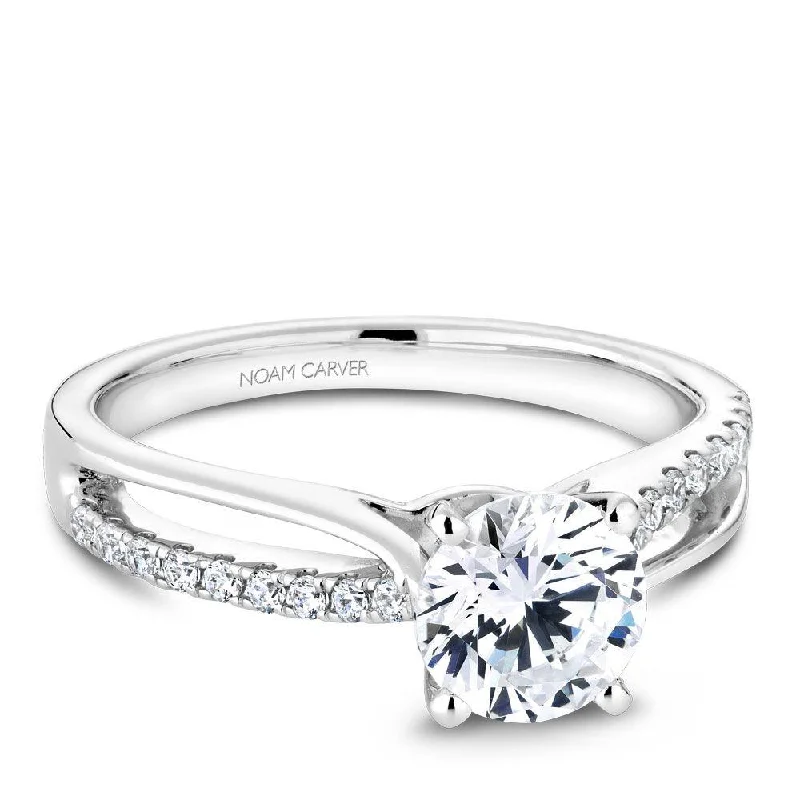 unique engagement rings for women -Split Shank Pave Diamond Engagement Ring 14K White Gold 814A