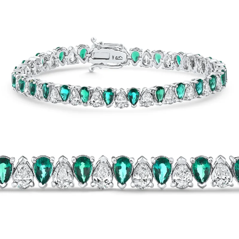 10Ct Pear Shape Emerald Diamond Tennis Bracelet 14k White Gold Lab Grown