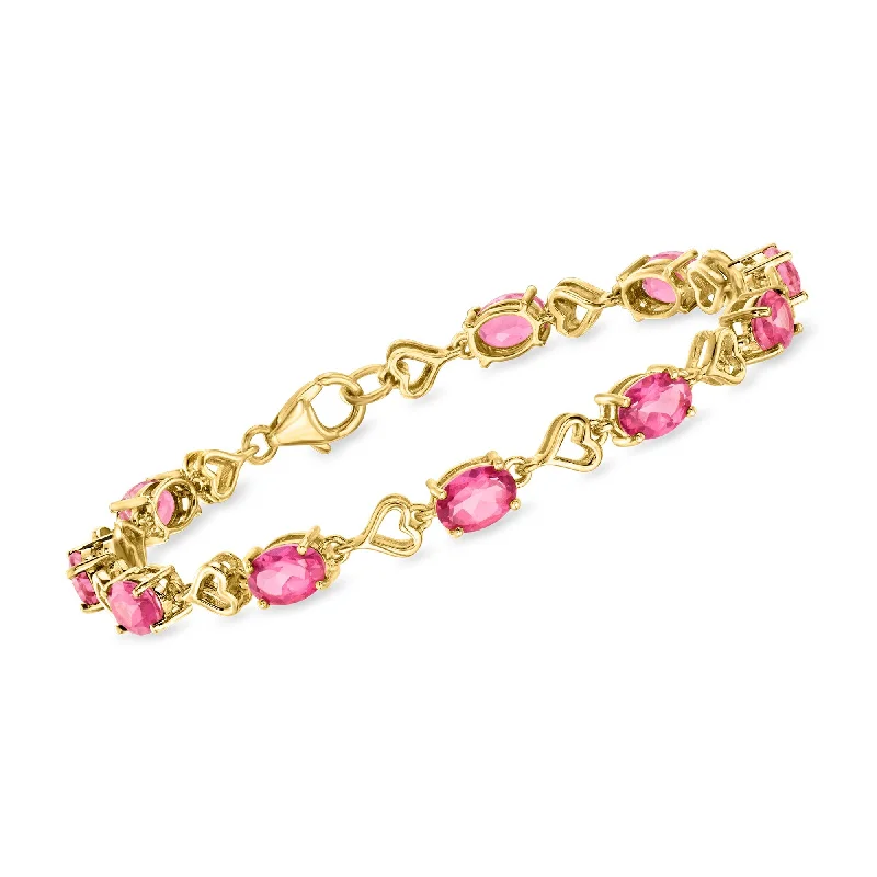 Ross-Simons Pink Topaz Heart Bracelet in 18kt Gold Over Sterling