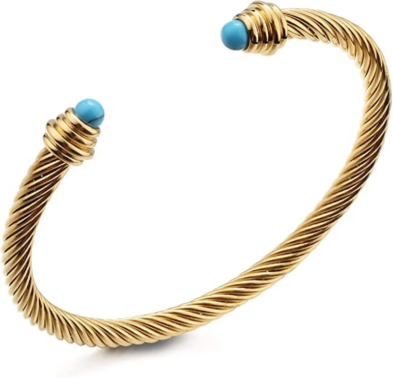 18K Gold Turquoise Cuff Bangle