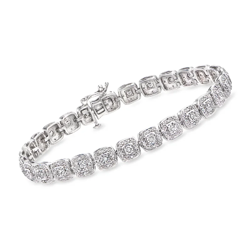 Ross-Simons Diamond Cushion-Shaped Station Bracelet in Sterling Silver