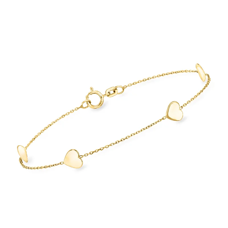 RS Pure by Ross-Simons Italian 14kt Yellow Gold Heart Station Bracelet