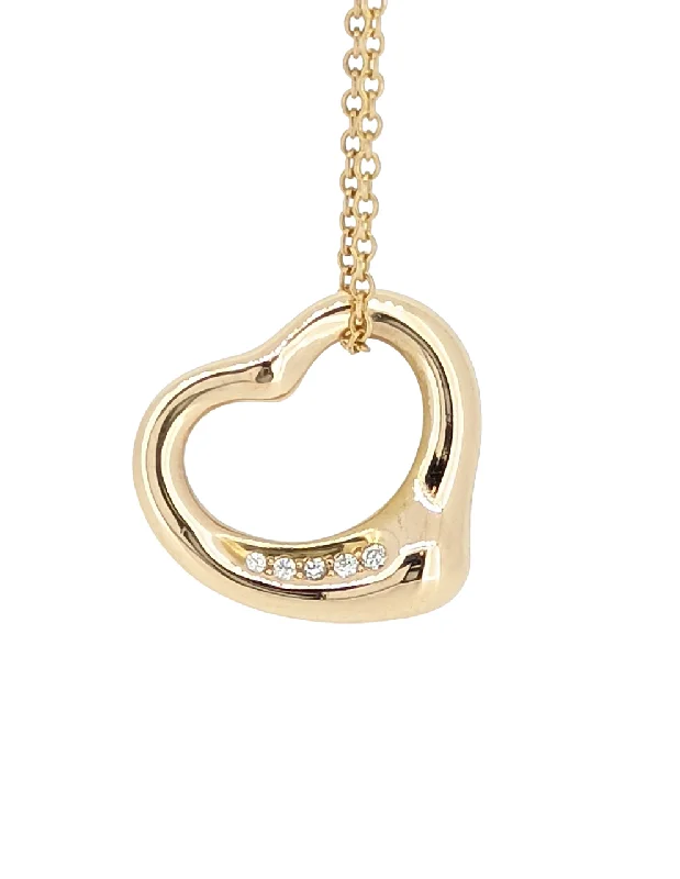 vintage gold necklaces for women -Tiffany & Co. Elsa Peretti Open Heart Diamond Pendant Necklace 18K Rose Gold